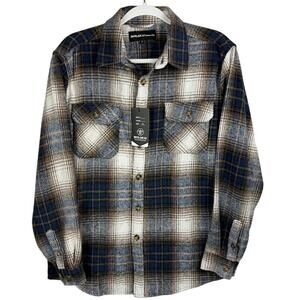 Molokai Surf Co Blue Brown Plaid Flannel Button Up Shirt Men’s Small NWT